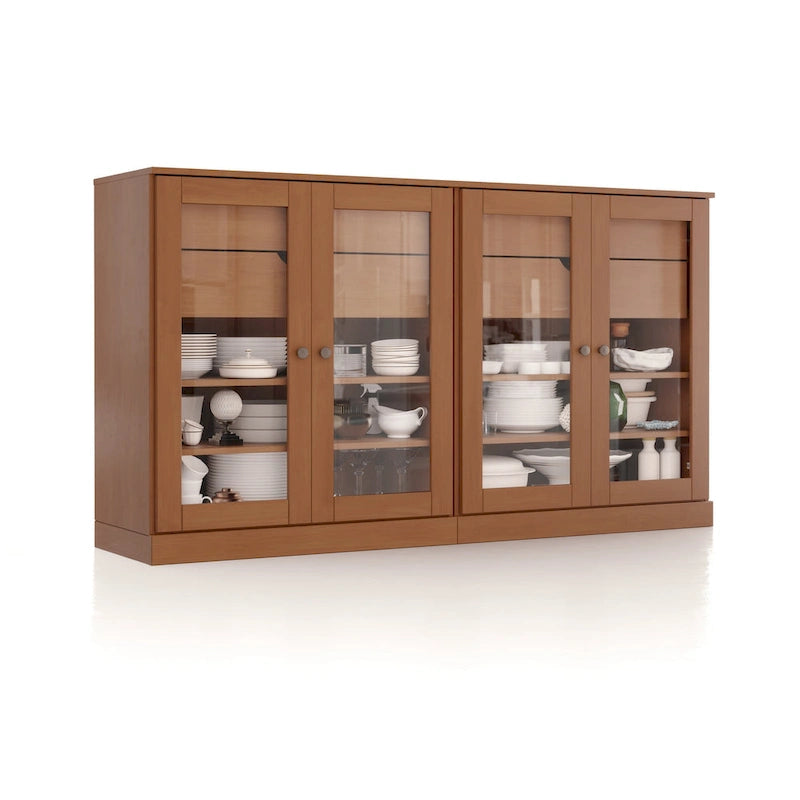 Palace Imports 100% Solid Wood 64 Sideboard with Clear Glass Doors, 4-Drawers and Adjustable Shelves