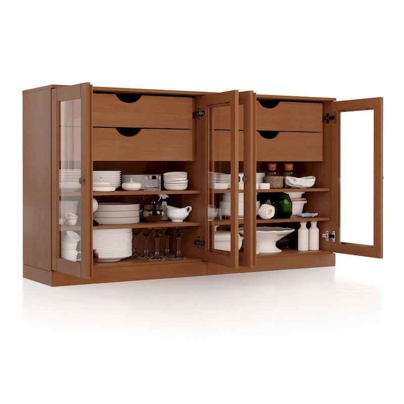 Palace Imports 100% Solid Wood 64 Sideboard with Clear Glass Doors, 4-Drawers and Adjustable Shelves