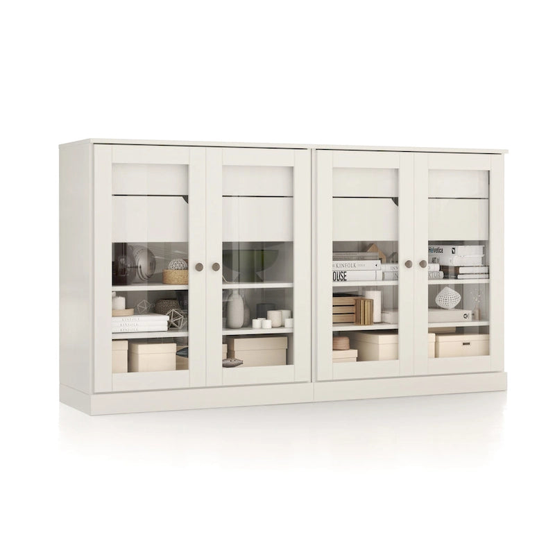 Palace Imports 100% Solid Wood 64 Sideboard with Clear Glass Doors, 4-Drawers and Adjustable Shelves