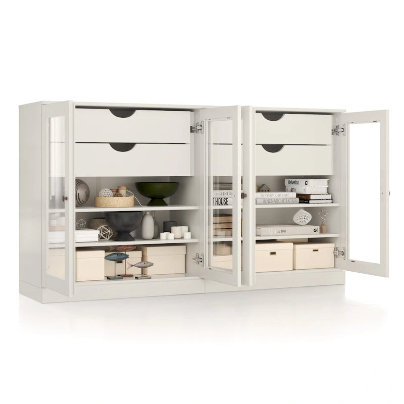 Palace Imports 100% Solid Wood 64 Sideboard with Clear Glass Doors, 4-Drawers and Adjustable Shelves