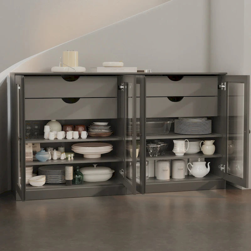Palace Imports 100% Solid Wood 64 Sideboard with Clear Glass Doors, 4-Drawers and Adjustable Shelves