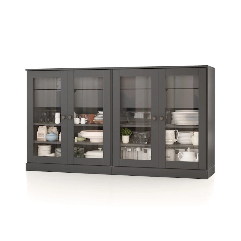 Palace Imports 100% Solid Wood 64 Sideboard with Clear Glass Doors, 4-Drawers and Adjustable Shelves