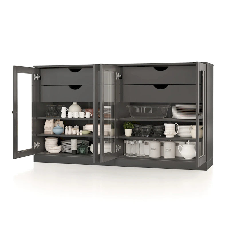 Palace Imports 100% Solid Wood 64 Sideboard with Clear Glass Doors, 4-Drawers and Adjustable Shelves