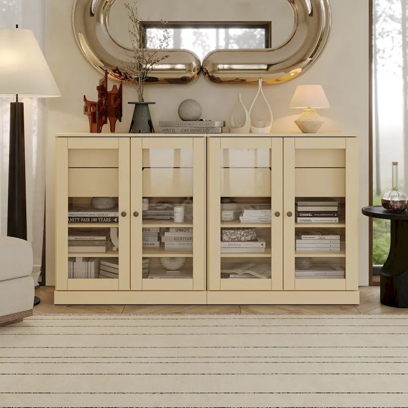 Palace Imports 100% Solid Wood 64 Sideboard with Clear Glass Doors, 4-Drawers and Adjustable Shelves