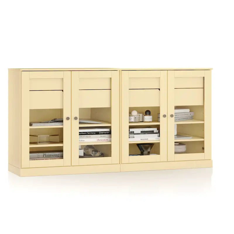 Palace Imports 100% Solid Wood 64 Sideboard with Clear Glass Doors, 4-Drawers and Adjustable Shelves