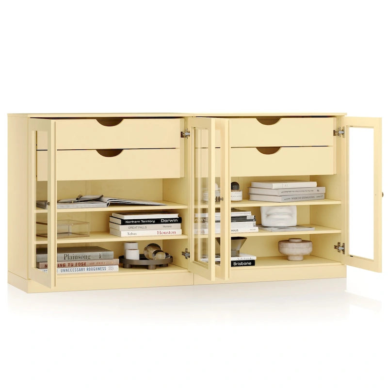 Palace Imports 100% Solid Wood 64 Sideboard with Clear Glass Doors, 4-Drawers and Adjustable Shelves