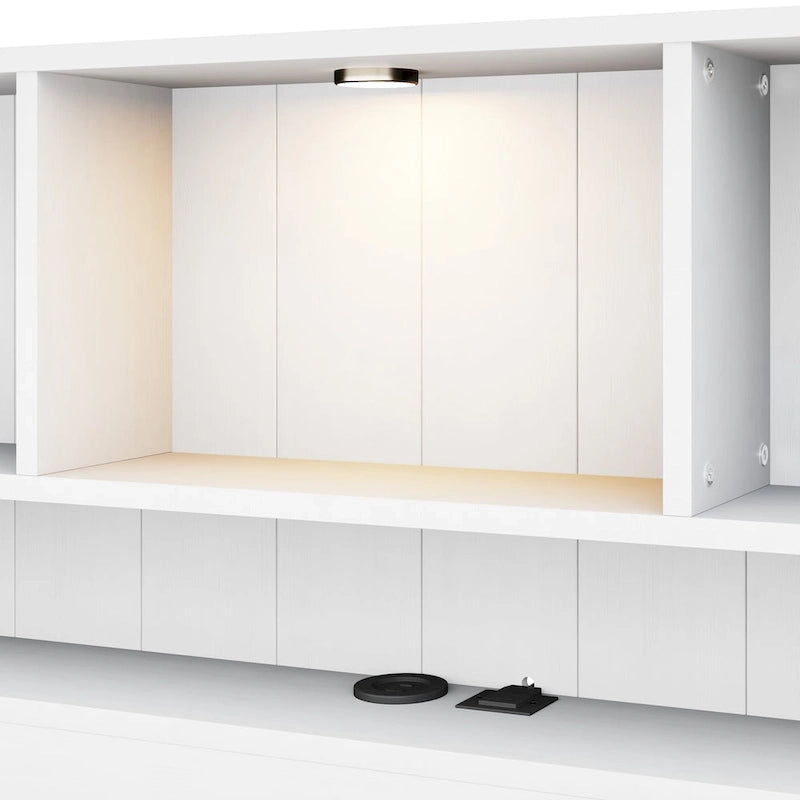 Wood Platform Bed with Bookcase Headboard, Built-in Downlight, Charging Station & 2 Side Drawers