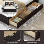 Wood Platform Bed with Bookcase Headboard, Built-in Downlight, Charging Station & 2 Side Drawers