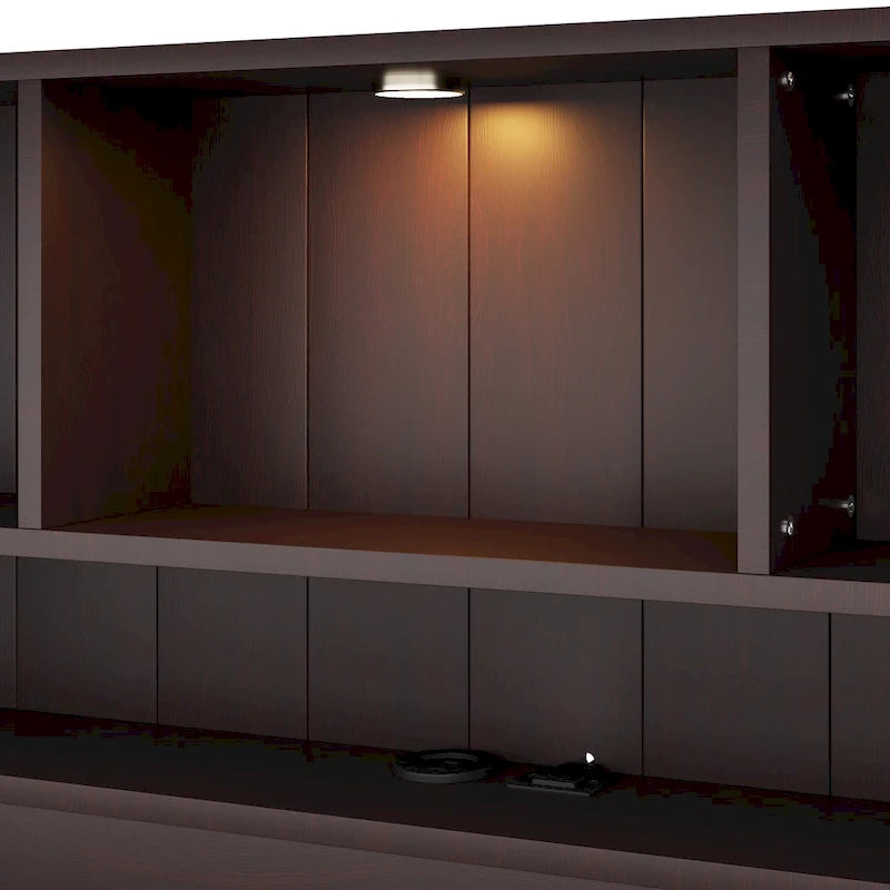 Wood Platform Bed with Bookcase Headboard, Built-in Downlight, Charging Station & 2 Side Drawers