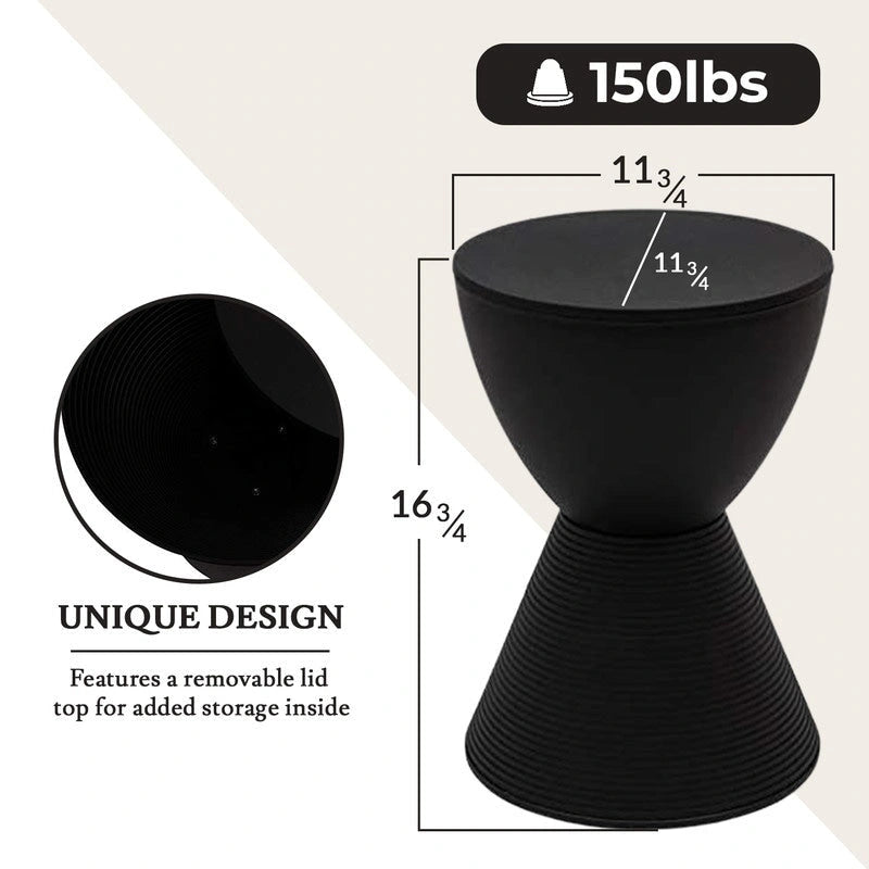 Boyd Round Side Table Ribbed Design Base Accent End Table with Removable Lid for Living Room & Bedroom