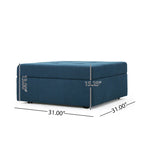 Low Accent Ottoman with Storage, 31 Inch Square, Tufted Navy Blue