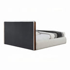 Fedro King Bed, Low Profile, White Boucle Upholstery, Walnut Brown