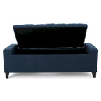 Storage Ottoman Bench, 51 Inch, Deep Button Tufted Dark Blue Fabric