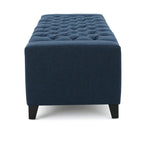Storage Ottoman Bench, 51 Inch, Deep Button Tufted Dark Blue Fabric