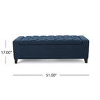 Storage Ottoman Bench, 51 Inch, Deep Button Tufted Dark Blue Fabric