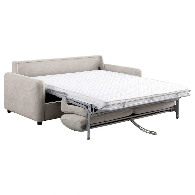 Rilia Sofa Sleeper with Queen Size Mattress, Beige Fabric, 74 Inch
