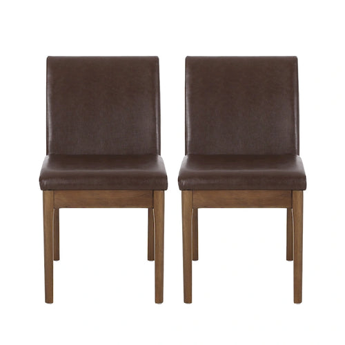 Armless Dining Chair, Natural Grain Rubberwood, Brown Faux Leather