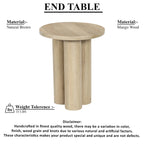 Hazel Side Table with 3 Pillar Legs, Handcrafted Natural Brown Mango Wood, 17.7 Inch Round Top