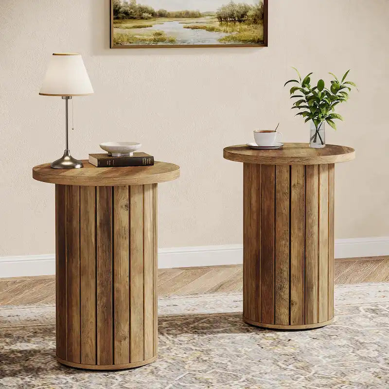Round End Table with Pedestal Base, Small Couch Side Table