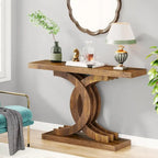 Farmhouse Wood Console Tables with Geometric Base for Entryway