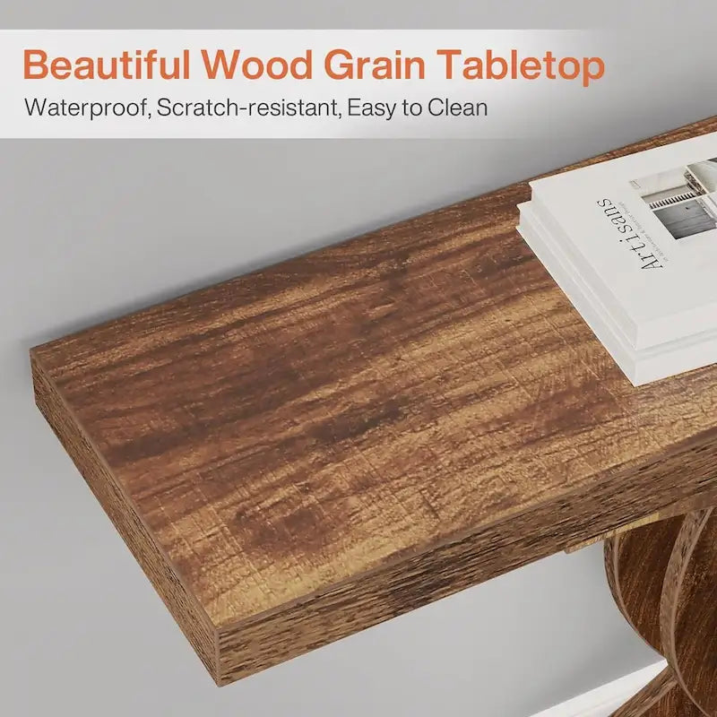 Farmhouse Wood Console Tables with Geometric Base for Entryway