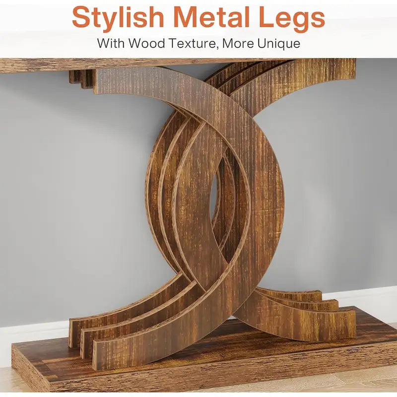 Farmhouse Wood Console Tables with Geometric Base for Entryway