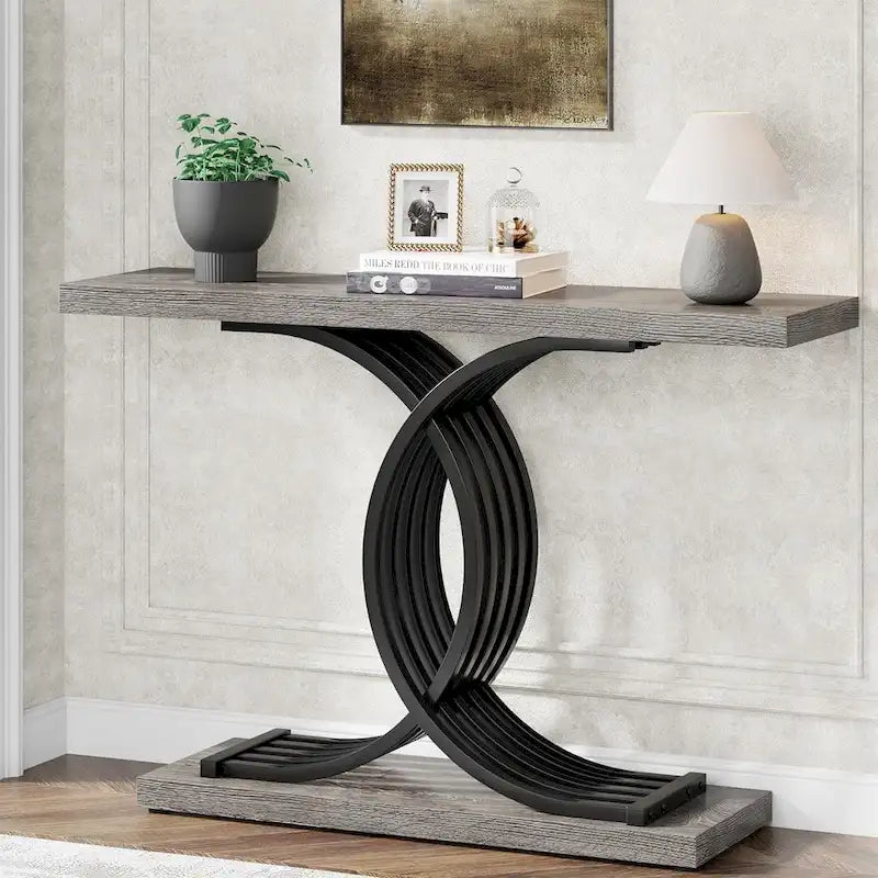 Farmhouse Wood Console Tables with Geometric Base for Entryway