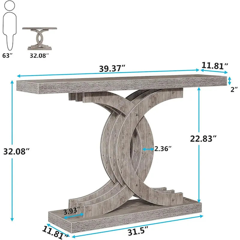 Farmhouse Wood Console Tables with Geometric Base for Entryway