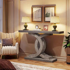Farmhouse Wood Console Tables with Geometric Base for Entryway