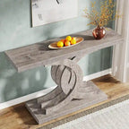 Farmhouse Wood Console Tables with Geometric Base for Entryway