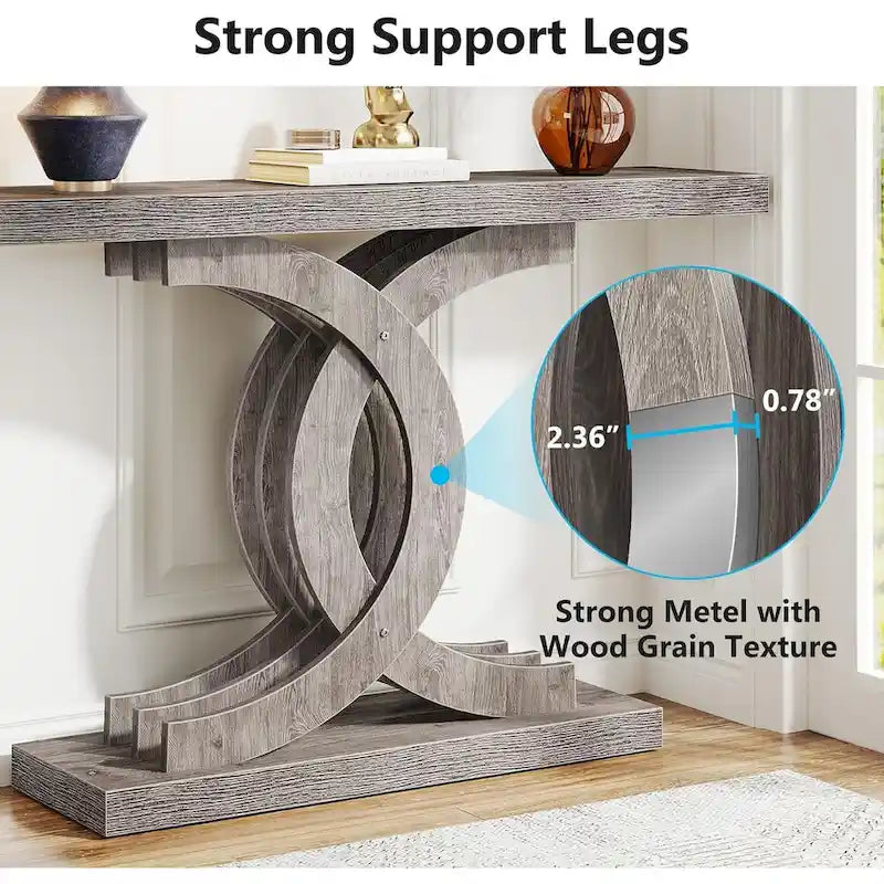 Farmhouse Wood Console Tables with Geometric Base for Entryway