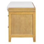 Vintage Shoe Bench with Cushion, 2 Drawers & 2 Rattan Doors