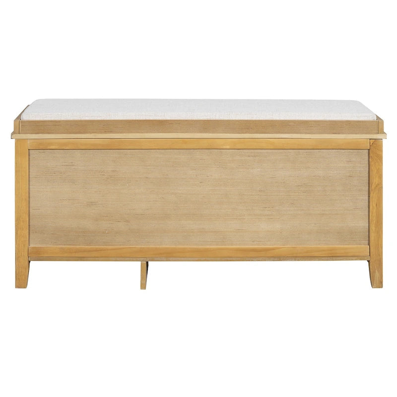 Vintage Shoe Bench with Cushion, 2 Drawers & 2 Rattan Doors