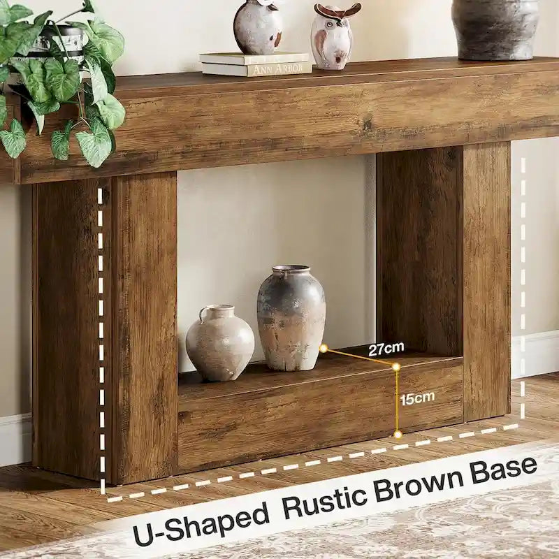 Farmhouse 63 Console Table, 2-Tier Entryway Table Narrow Long Wood Sofa Table