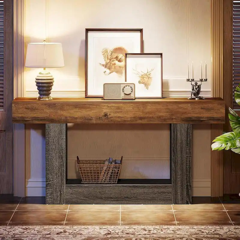Farmhouse 63 Console Table, 2-Tier Entryway Table Narrow Long Wood Sofa Table