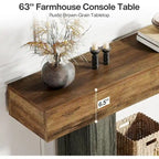 Farmhouse 63 Console Table, 2-Tier Entryway Table Narrow Long Wood Sofa Table