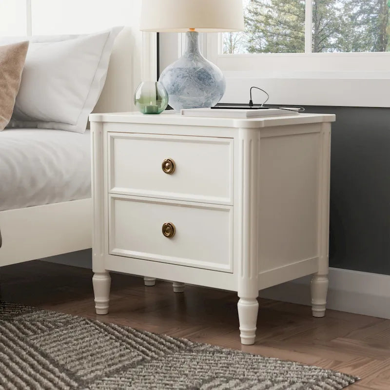 Furniture of America Arlena Modern Solid Wood Nightstand with USB Ports