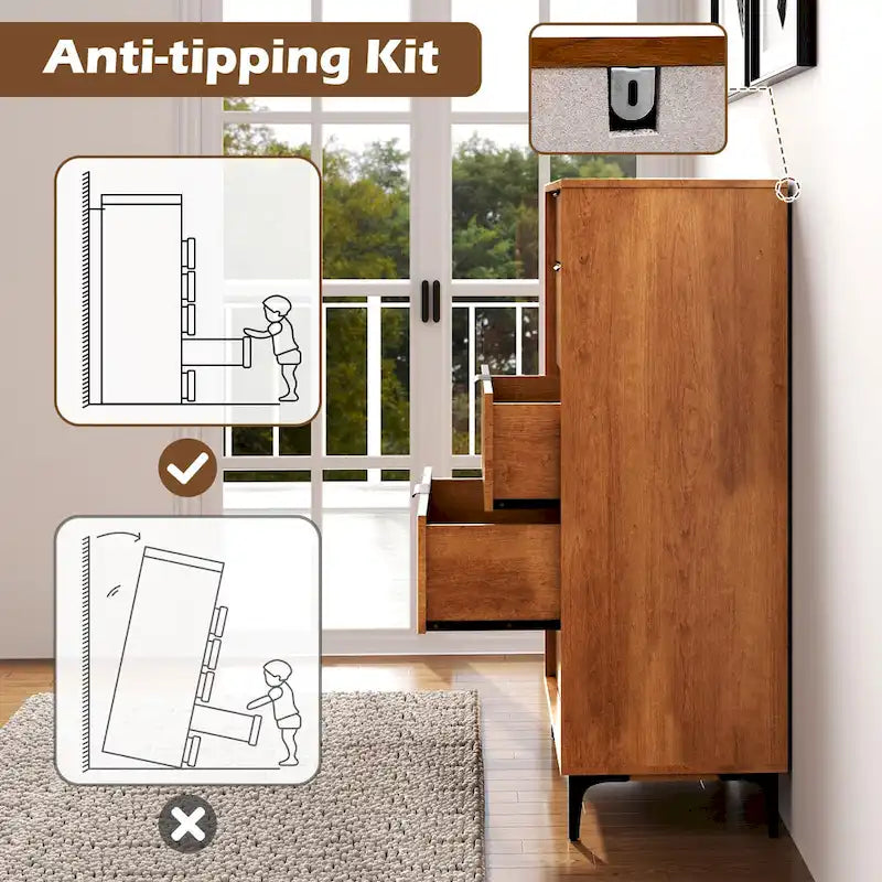 Gymax 5-Drawer Dresser w/ Interlock System Metal Support Legs &