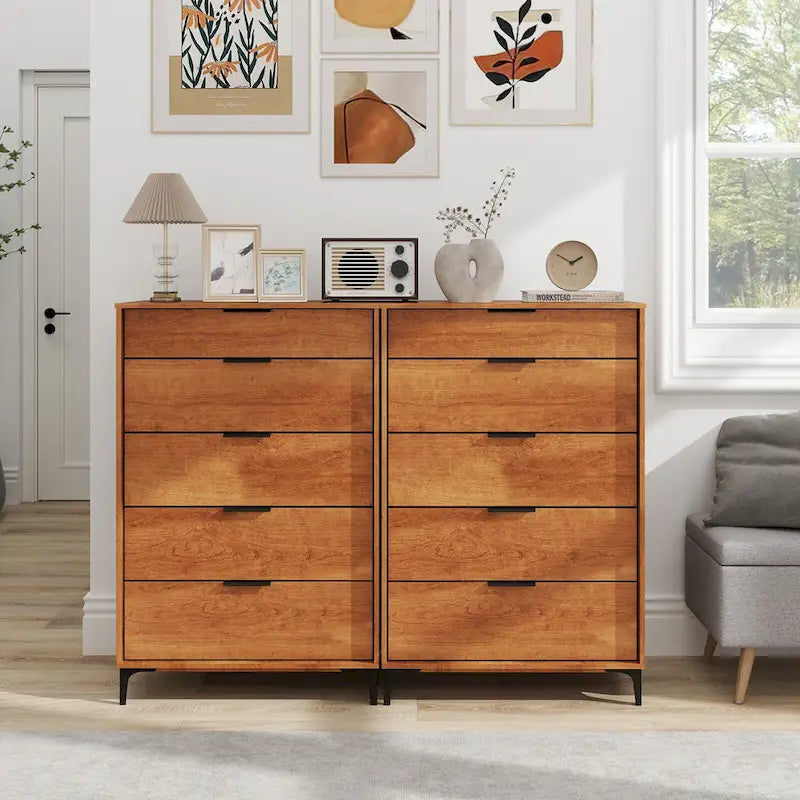 Gymax 5-Drawer Dresser w/ Interlock System Metal Support Legs &