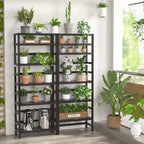 6-Tiers Adjustable Bamboo Storage Shelving Rack,Freestanding Open Display Shelf Organizer Rack