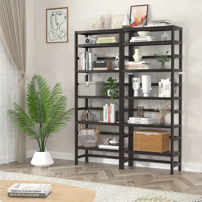 6-Tiers Adjustable Bamboo Storage Shelving Rack,Freestanding Open Display Shelf Organizer Rack