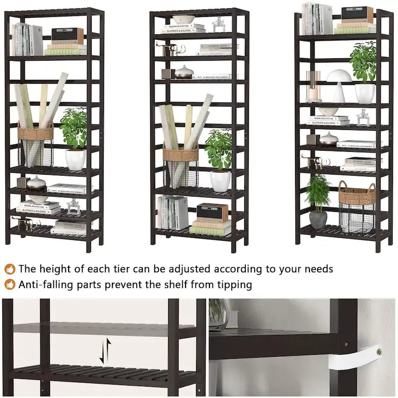 6-Tiers Adjustable Bamboo Storage Shelving Rack,Freestanding Open Display Shelf Organizer Rack