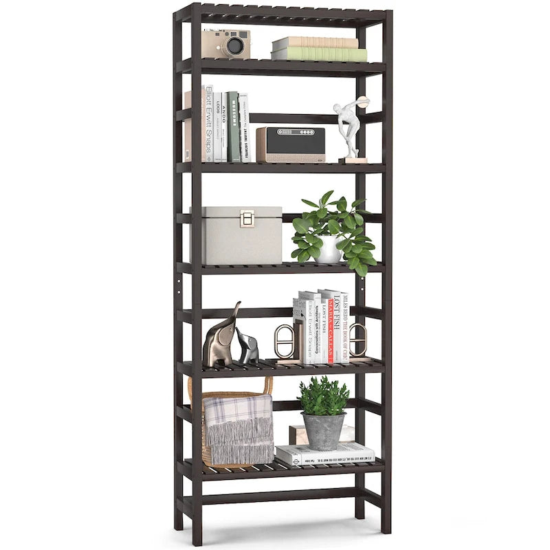 6-Tiers Adjustable Bamboo Storage Shelving Rack,Freestanding Open Display Shelf Organizer Rack