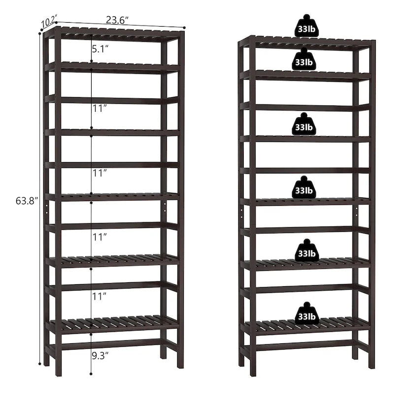 6-Tiers Adjustable Bamboo Storage Shelving Rack,Freestanding Open Display Shelf Organizer Rack