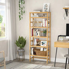 6-Tiers Adjustable Bamboo Storage Shelving Rack,Freestanding Open Display Shelf Organizer Rack