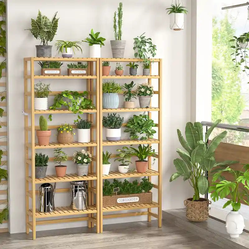 6-Tiers Adjustable Bamboo Storage Shelving Rack,Freestanding Open Display Shelf Organizer Rack