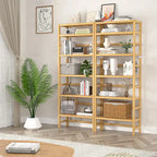 6-Tiers Adjustable Bamboo Storage Shelving Rack,Freestanding Open Display Shelf Organizer Rack