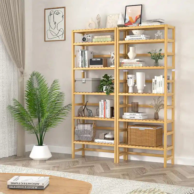 6-Tiers Adjustable Bamboo Storage Shelving Rack,Freestanding Open Display Shelf Organizer Rack