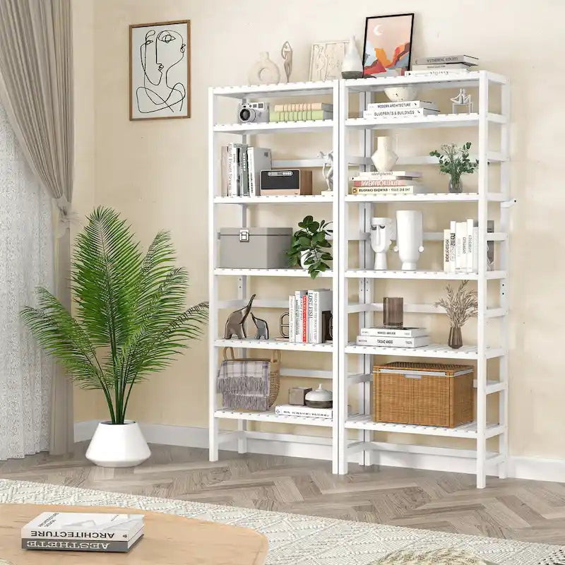 6-Tiers Adjustable Bamboo Storage Shelving Rack,Freestanding Open Display Shelf Organizer Rack