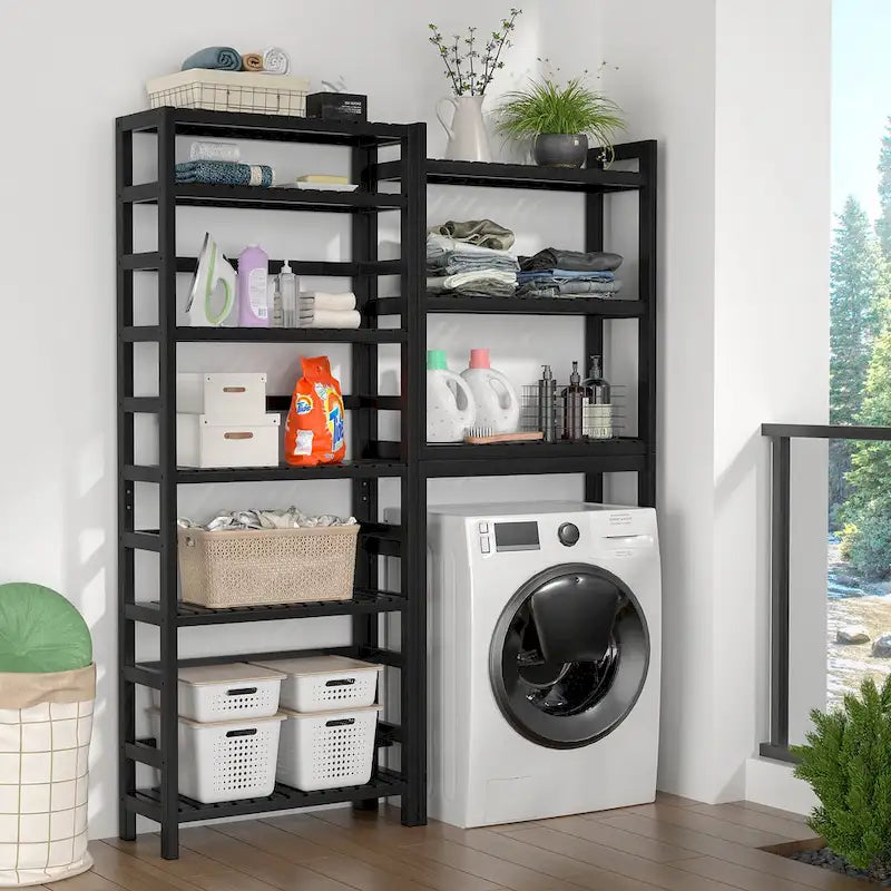 6-Tiers Adjustable Bamboo Storage Shelving Rack,Freestanding Open Display Shelf Organizer Rack